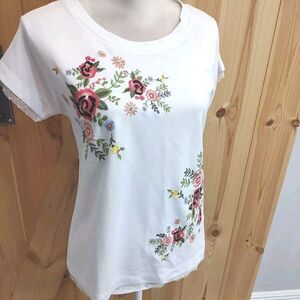 Leo & Ugo Womens Embroidered Top Size 2‎ US Medium Multicolor Cap Sleeve Lace